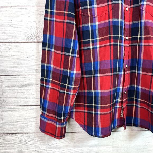 Lucky Brand Mens Medium Red Plaid Pearl Snap Button Front Western Shirt Size XL - Picture 5 of 13